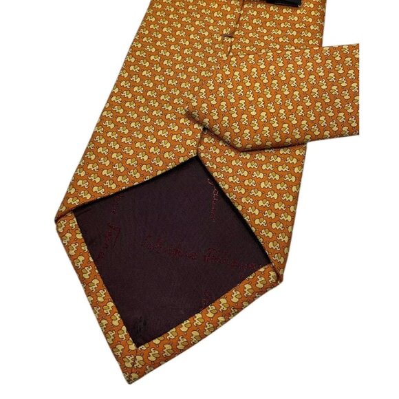 SALVATORE FERRAGAMO Men's Silk Necktie LUXURY Orange Baby Elephant W:3.7" EUC - Picture 5 of 5